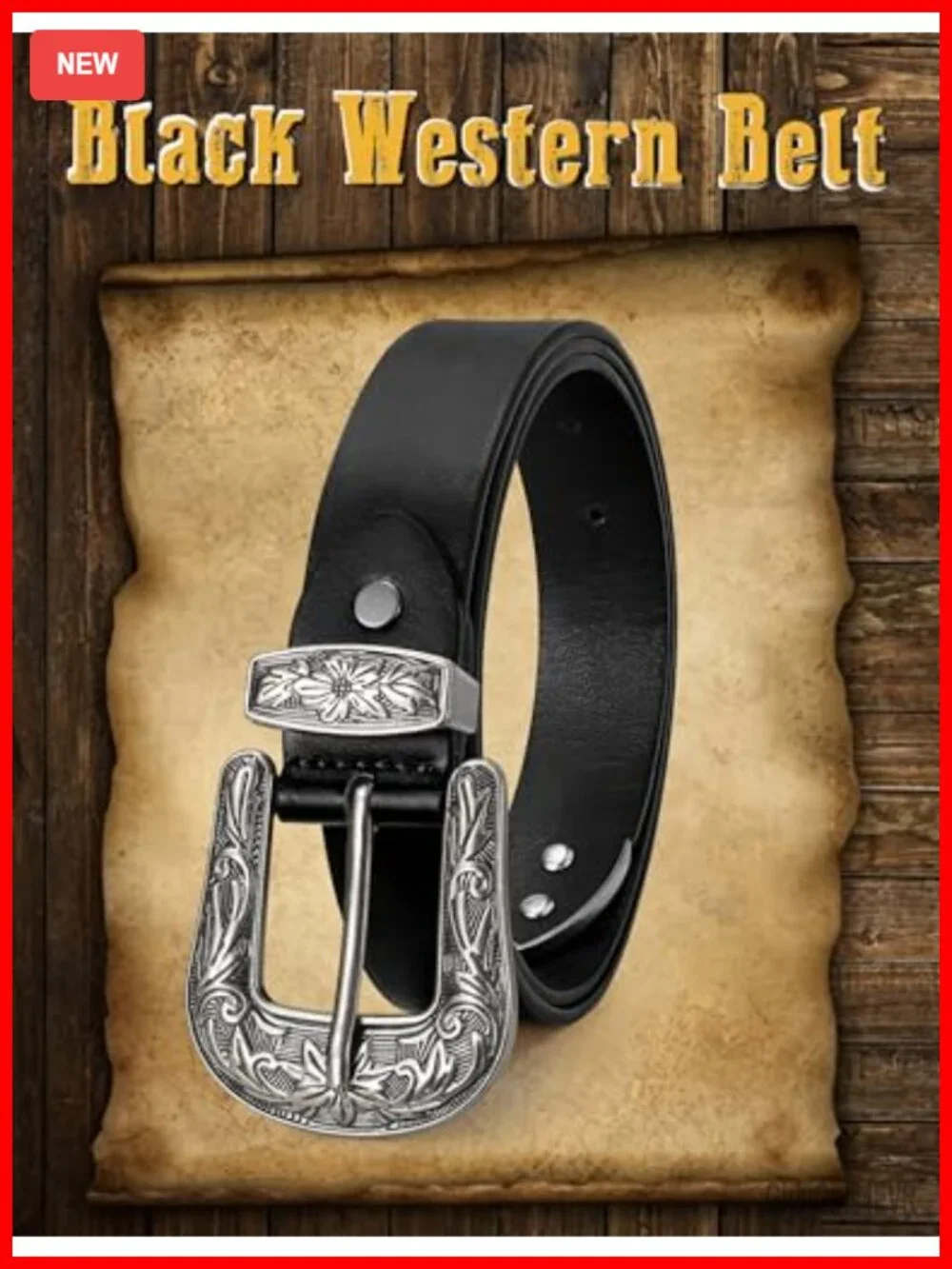 Western Belt for Women PU Leather Vintage Cowgirl Belt with Silver Buckle